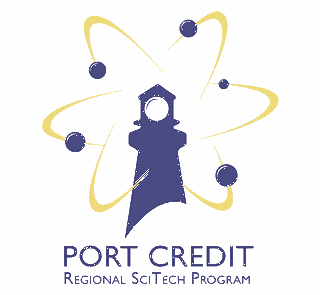 Port Credit Regional SciTech Program lighthouse and atom mark