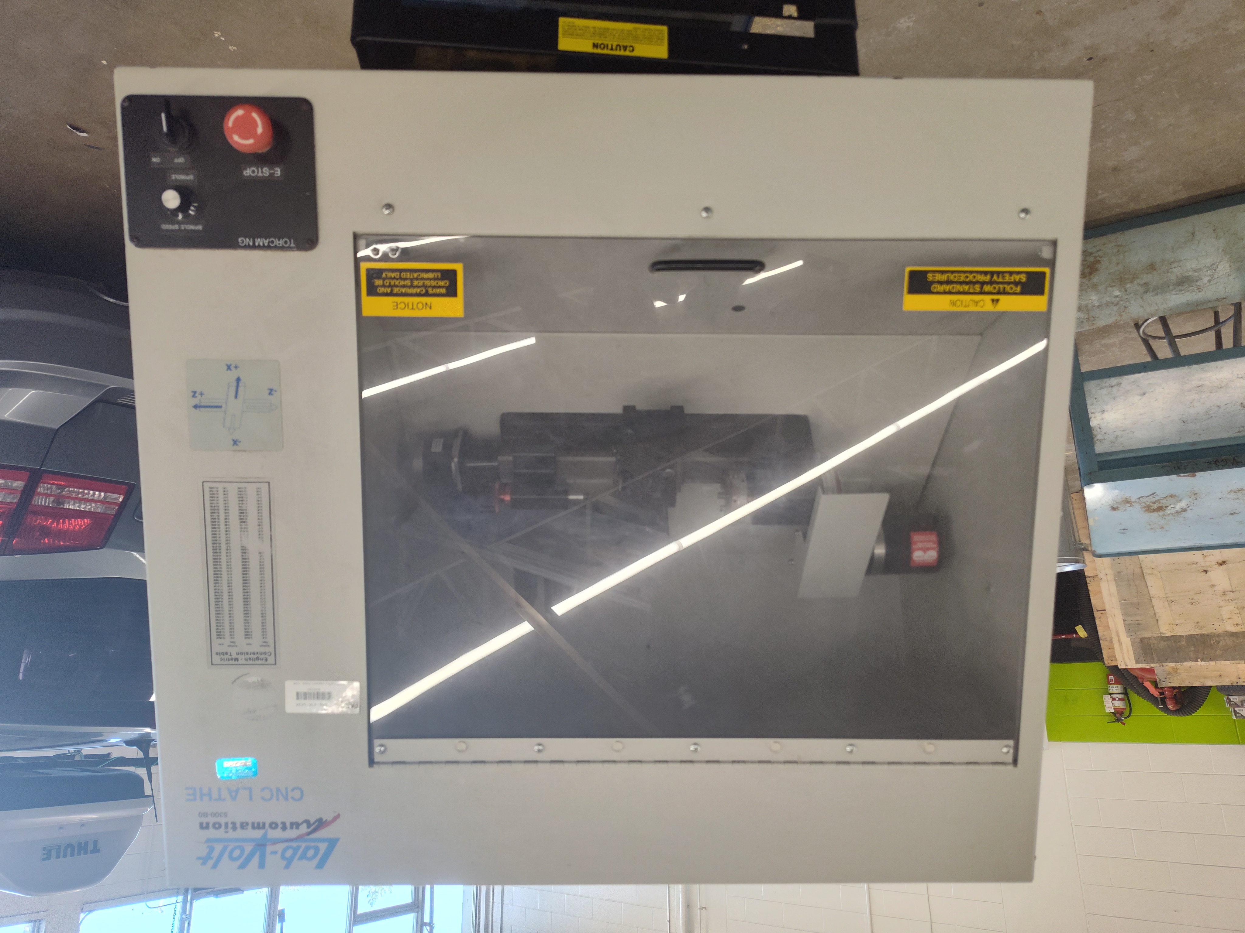 The finished enclosed Lab-Volt CNC lathe after its restoration and control-system retrofit.